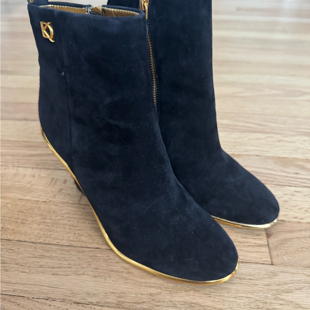 Donna Karan Black and Gold Ankle Boots